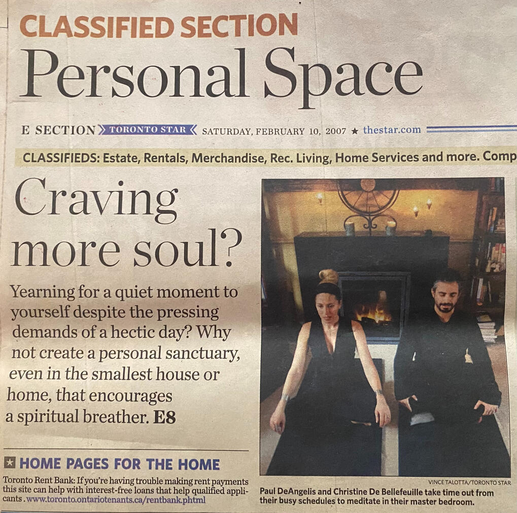 Paul DeAngelis and Christine De Bellefeuille – Toronto Star – 2007 Toronto Star Personal Space feature on Paul DeAngelis and Christine De Bellefeuille in 2007